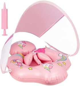 Salvagente Neonato con Parasole,Rainllon Salvagente Bambini Gonfiabile,Ciambella Neonato Mare,Galleggiante Neonato per Bambini da 3 a 24 mesi,con Parasole UPF50+,Sedile di Sicurezza Regolabile(S) (L)