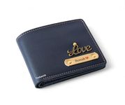 Thebaegift Men's Personalized Wallet I Customized Slim Stylish Leather Purse with Name & Charm I Unique Birthday Anniversary Gift for Men Boy Love Husband Employees Clients - (Blue)