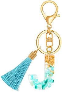 TTYY Alphabet Initial Letter Keychain for Women gift To Little Girls Tassel Butterfly Pendant Key Ring for Backpack (cyan crystal LetterJ)