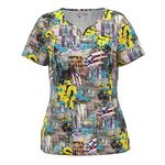 Digital Print Stretch Scrubs Top - Pandamed Notch Neck Women Stretch Top PPS102, 154#, 5X-Large