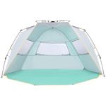 Wolfwise Instant Beach Tent Sun Shelter with Zippered Extendable Porch for Privacy, Portable Beach Tents with Carrying Bag, Easy Setup Pop up Beach Shade for 4-5 Person, 99 x53x53 IN, Mint Green