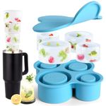 Ice Cube Tray for Stanley Cup Ice Mold, Silicone Tumbler Ice Mold for 20 Oz 30 Oz 40 Oz, 4-Cavity Hollow Cylinder Ice Cube Mold with Lid for Chilling Cocktails, Whiskey, Coffee, Drinks (Green) (blue)