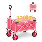 Sekey 100L Folding Camping Trolley, Heavy Duty Collapsible Garden Wagon Cart Loadable up to 220LBS(100KG) with All-Terrain Wheels, Lightweight Outdoor Utility Trolley for Grocery, Shopping,Pink