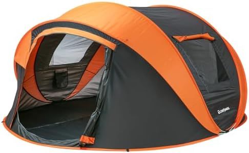 EchoSmile Pop up Zelt 5-8 Personen, Wurfzelt Wasserdicht mit 2 Belüftungsfenstern, Familienzelt & Campingzelt für Picknick, Wandern und Outdoor Aktivitäten, Schwarz & Orange