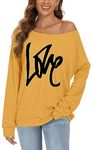 CHICALLURE Womens Off Shoulder Tunics Tops Long Sleeves Pullover Sweatshirt Loose Fit Casual Tee Blouse(Yellow, XL)