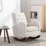 Rocking Chair Modern,Upholstered Glider Rocker Chair for Nursery,Comfy Armchair with Side Pocket for Living Room (White)