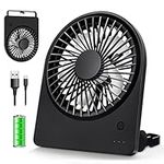 Small Desk Fan Silent, 2000mAh USB Rechargeable Battery Fan,180°Adjustable Super-Thin Portable Fan, 3 Speeds Powerful Mini Table Fan, Fans Cooling Quiet for Bedroom,Travel,Office,Bedside (Black）