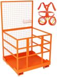 Forklift Safety Cage 45" x 43", 1800 Lbs Max. Heavy Duty Steel Forklift Man Basket, Foldable Forklift Work Platform with Safety Harness & Wheels, Perfect for Aerial Work