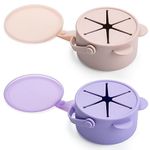 Silicone No Spill Snack Cups for Toddlers – Portable Baby Snack Cup Containers with Dustproof Lid – Dishwasher-Friendly Toddler Spill Proof Cups Without BPA, Lead, or Phthalates – Pink and Lilac