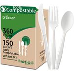 BIOCEAN 100% Compostable No Plastic Knives Plastic Forks Plastic Spoons Plastic Utensils, The Heavyweight Heavy Duty Flatware is Eco Friendly Products for Lounge Party Wedding BBQ Picnic Camping.