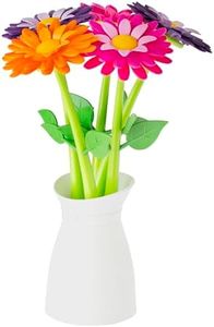 Vigar Flower Shop Pen Set with Vase, Set of 5 Colorful and Decorative Flower-shaped Pens with Matching Holder