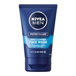 NIVEA MEN Deep Cleaning Face Wash Protect & Care (150 ml), Deep Cleansing Mens Face Wash and Face Cleanser with Aloe Vera and Pro-Vitamin B5, Exfoliating Face Wash, Pack of 3