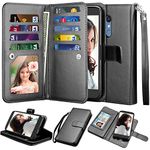 NJJEX LG K10 2018/ LG K30 Wallet Case, LG Premier Pro LTE/Xpression Plus/K30 Plus/Harmony 2/LG Phoenix Plus Case, PU Leather [9 Card Slots] ID Credit Kickstand Detachable Magnetic Flip Cover - Black