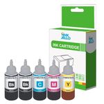 InkJello Ink Bottle Refill For Printer, Compatible With ET-2710 ET-2711ET-2712 ET-2714 ET-2715 ET-2720 ET-2726 ET-4700 104 (Black/Cyan/Magenta/Yellow, 5-Pack)