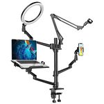 ProCase 6-in-1 Desktop Selfie Stand with 10.2" LED Ring Light, Compatible with 12-17” Laptops/ 7-13” Tablets/ 17-32” Monitors/3.5-6.7” Phones DSLR Digital Camera for Live Video Online Meeting -Black