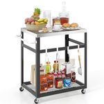 COSTWAY 2/3-tier Outdoor Grill Cart on Wheels, Pizza Oven Stand Serving Trolley with Stainless Steel Top, Handle and Hooks, Heavy Duty Food Prepare BBQ Work Table Workbench (2 Ties, 84 x 50 x 84cm)