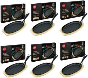 DVK 6 Sets Cast Iron Fajita Plate Set with Detachable Handle and Wooden Tray Sizzler Pan for Steak and Serving Pre Seasoned Heavy Duty Skillet for Oven, Grill Induction Space Saving Design