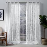 Exclusive Home Edinburgh Sheer Branch Burnout Grommet Top Curtain Panel Pair, Winter White, 52x84, 2 Piece