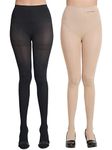 N2S NEXT2SKIN Women's Nylon Opaque Pantyhose Stockings, XL Size - Pack of 2 (Black&Skin)