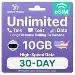 eSIM USA, Unlimited Talk, Text, & Data, Uses T-Mobile, Unlimited Calling to Canada Included, Quick Activation, Jethro Mobile e SIM Card USA for Canadian Travelers (30 Days)