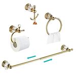 WOLIBEER Gold Bathroom Accessories, Brass Crystal Towel Bar Set Toilet Paper Holder Towel Ring Robe Hooks 4 Pieces Wall Mounted