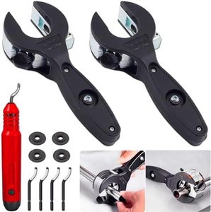 2PCS Ratcheting Tubing Cutters, Tubing Cutter 1/4" To 7/8" & 5/16" To 1 1/8", 2 in 1-360° Close Quarters Tube Compact Cutter with Deburring Tool, Pex Cutter Tool for Cutting Copper and Metal Pipes.