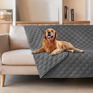 gogobunny 3X Stronger Waterproof Pet Blanket, Scratch Proof Furniture Protector for Dogs Cats, Reversible Cover 82x120 Inch, Dark Grey