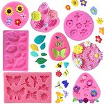 KULENAND Silicone Cake Mold Set -8 Pcs, Rose Butterfly Daisy Rose Leaf and Mini Flowers Fondant Candy for Chocolate Polymer Clay Soap Crafting Projects Cake Decoration