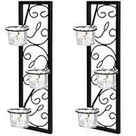 Belle Vous 2 Pack Black Iron Wall Sconce Candle Holders - H35.2cm/13.85 Inches Mounted Candlestick Holder - Hanging Tealight Pillar for Living Room, Bathroom, Bedroom, Dining Room & Wedding Decoration