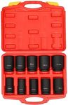 ADVWIN 3/4” Drive Impact Socket Set 10 Piece, Standard Metric Size(22-41mm), CR-V Steel, 6 Point, Deep Impact Socket Set Repair Tools with Storage Case