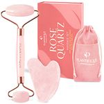 Plantifique Genuine Rose Quartz Face Roller and Gua Sha Stone Set - Anti Aging Rose Quartz Face Roller and Gua Sha Facial Tools for Face, Eyes, Neck - Face Massager Beauty Skin Care Products