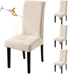 Fuloon Waterproof Chair Covers Jacquard Seat Cover for Dining Room Chairs Set of 4, Stretch Removable Chair Seat Slipcovers Protector, Off-White