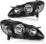 DWVO Headlight Assembly Compatible with 03-04 2003 2004 2005 2006 2007 2008 Corolla Headlamp Black Housing Clear Reflector Clear Lens Head Lights Driver and Passenger Side