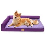 Patas Lague Orthopedic Dog Bed for Medium Dogs 76x51cm, Waterproof L Shaped Medium Dog Sofa Beds with Removable Washable Cover, Soft Pet Couch Bed Mat with Nonskid Bottom, Purple