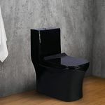 KrissKross Premium Western Floor Mounted One Piece Water Closet Ceramic Western Toilet/Commode With Soft Close Seat Cover For Lavatory, Toilets S-Trap Outlet Is From Floor (Black)