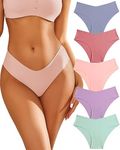 FINETOO Women’s Seamless Underwear Soft Stretch Briefs Invisibles Hipster V Cut Cheeky No Show Bikini Panties 5 Pack XS-L (M)