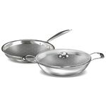 ‎Preethi Diva Collection Triply Stainless Steel Set with API Technology, 26 cm Kadai, 26 cm Fry Pan, Gas & Induction Compatible,with Glass Lid, Metal Spatula Friendly with 5 Year Product Warranty