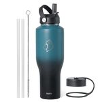 BUZIO 32oz Travel Mug Insulated Tumbler with Straw and Lid Travel Flask Cold for 48 Hrs Hot for 24 Hrs Fit in Any Car Cup Holder, Indigo Black