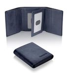 VANNANBA Men's Leather Trifold Wallet with Folded ID Windows,12 Card Slots & 2 Note pockets, NAPPA-Dark Blue, Vintage