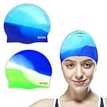 Vsidea Swim Cap Adult (2Pack), Comfortable Silicone Swimming Cap Man Women, Durable Non-Slip Waterproof with Multi Color Bright Cap for Adult Youths…