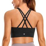 CRZ YOGA Womens Butterluxe Strappy High Neck Longline Sports Bra - Padded Criss Cross Back Workout Sports Bras Crop Tank Top Black Medium