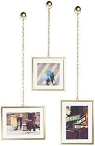 UMBRA Fotochain frame. Lot de 3 cadres Fotochain, en acier doré, pour 1 photo 10x10cm et 2 photos 10x15cm, Matbrass