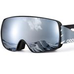 Odoland OTG Ski Goggles for Kid, UV Protection and Anti-Fog Len for Children and Youths, Double Grey Spherical Lens Snowboard Goggles Perfect for Skating Skiing Snowboard for 4-16 Boys and Girls BS