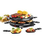 Giles & Posner EK4511G Electric Round Non-Stick Raclette Grill - Indoor Tabletop 6 Person Raclette, Non-Stick Grill Pans, Includes Spatulas, Approx. Plate Size 29 cm, 800 W, Party Food Machine, Buffet