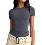 LACOZY Womens Basic Plain t Shirt Bustier Gym Crop Top Short Sleeve Elegant Blouse Tee Top 2023 Deep Grey S