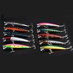 Zerone 10Pcs Fishing Lure Kits Hook for Minnow Gig Trout Pike River Fishing Diving Lures Artificial Tackle