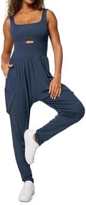 Casei Jumpsuits for Women Casual Summer Rompers Sleeveless Loose Strap Baggy Overalls Jumpers with Pockets(Nave Blue,S)