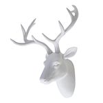 SAC SMARTEN ARTS Deer Head Wall Art Animal Head Art Decor White Fake Furry/Felt/Velvety Resin Deer Head with White Antlers for Home/Bar/Office Size 16" x 12" x 7.5"