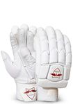 OMRAG Cricket Batting Gloves Right Hand Adults Men Ergonomic Design Grade A Leather Palm Ultra Soft Ultimate Protection, White/Red