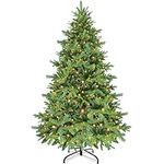 6.5 Ft Prelit Fraser Fir Artificial Full Christmas Tree with 370 Warm White Light 8 Mode Realistic Feel 1068 PE & PVC Branch Tips Metal Stand UL Plug Premium Hinged Xmas Tree Indoor Outdoor Home Decor